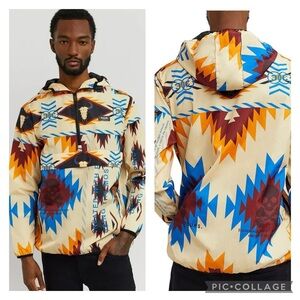 Reason Southwestern Tribal Skull Anorak Hooded Windbreaker Jacket Size XL